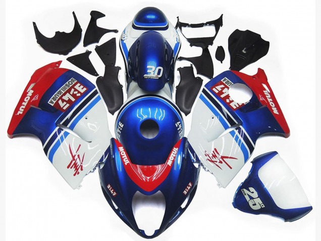 Best Aftermarket 1997-2007 Blue and White Custom with Red Suzuki GSXR 1300 Fairings