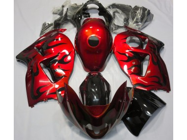 Best Aftermarket 1997-2007 Red & Black Flame Suzuki GSXR 1300 Fairings