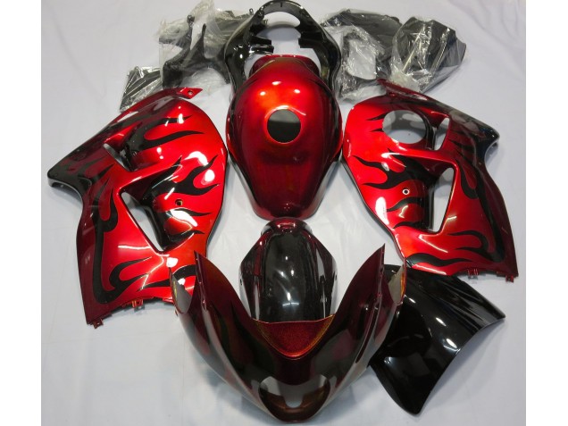 Best Aftermarket 1997-2007 Red & Black Flame Suzuki GSXR 1300 Fairings