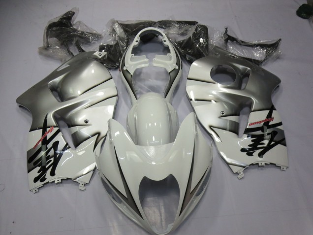 Best Aftermarket 1997-2007 White and Silver Suzuki GSXR 1300 Fairings