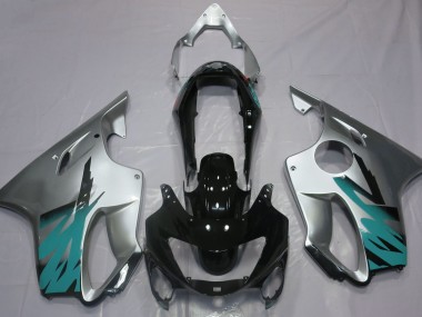 Best Aftermarket 1999-2000 Gloss Silver & Teal Honda CBR600 F4 Fairings