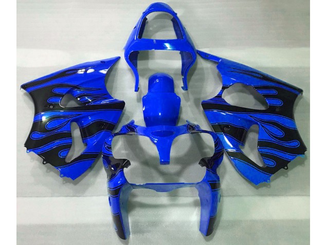 2000-2002 Blue & Black Flame Kawasaki ZX6R Fairings