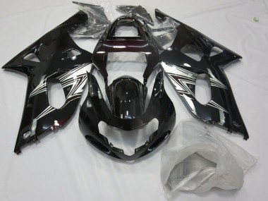 Best Aftermarket 2001-2003 Black Silver Suzuki GSXR 600-750 Fairings