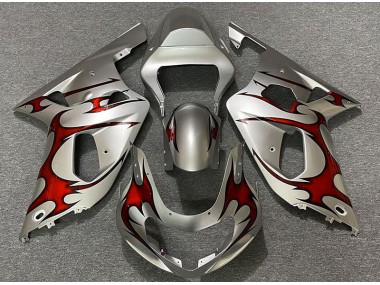 Best Aftermarket 2001-2003 Gloss Silver & Red Suzuki GSXR 600-750 Fairings