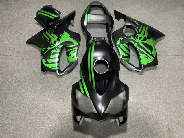 Best Aftermarket 2001-2003 Matte Black & Green Skull Honda CBR600 F4i Fairings