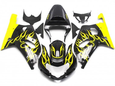 Best Aftermarket 2001-2003 Vibrant Yellow Flame Suzuki GSXR 600-750 Fairings