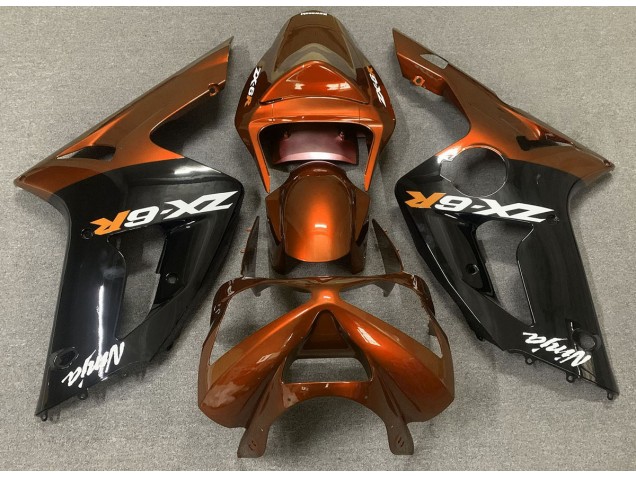 2003-2004 Gloss Orange and Black Kawasaki ZX6R Fairings