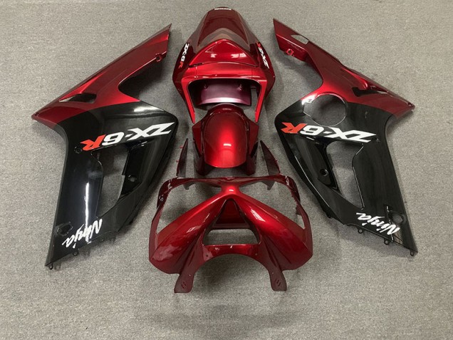 2003-2004 Gloss Red and Black Kawasaki ZX6R Fairings