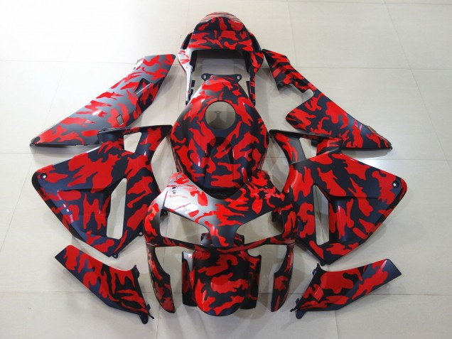 2003-2004 Matte Black and Red Camo Honda CBR600RR Fairings