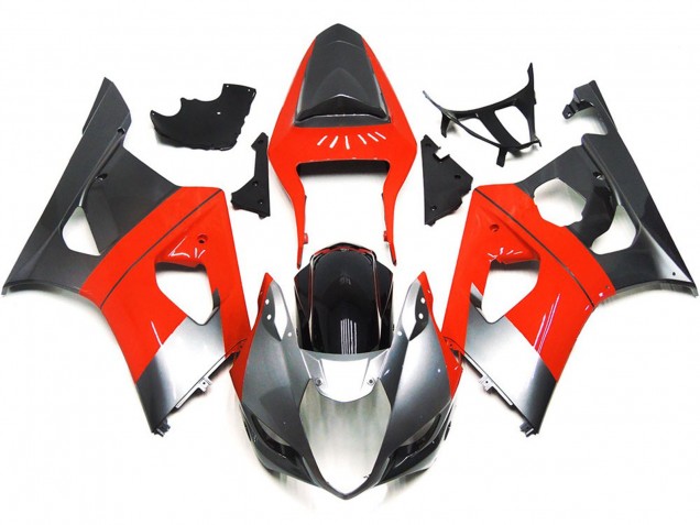 Best Aftermarket 2003-2004 Plain Red and Silver Suzuki GSXR 1000 Fairings