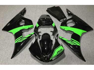 2003-2005 Gloss Black and Green Yamaha R6 Fairings