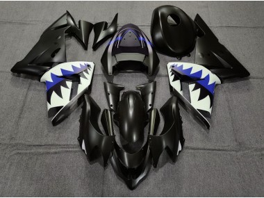 2004-2005 Matte Black and Dark Blue Shark Kawasaki ZX10R Fairings