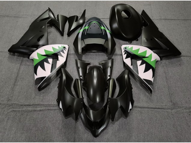 2004-2005 Matte Black and Green Kawasaki ZX10R Fairings