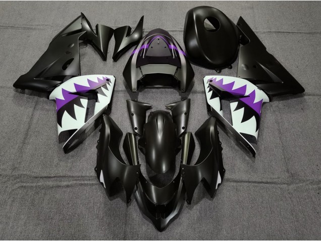 2004-2005 Matte Black and Purple Shark Kawasaki ZX10R Fairings