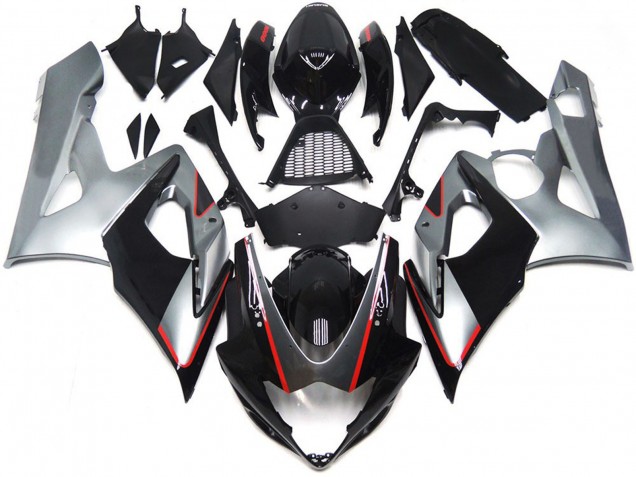 2005-2006 Black and Silver Gloss with Red Suzuki GSXR 1000 Fairings