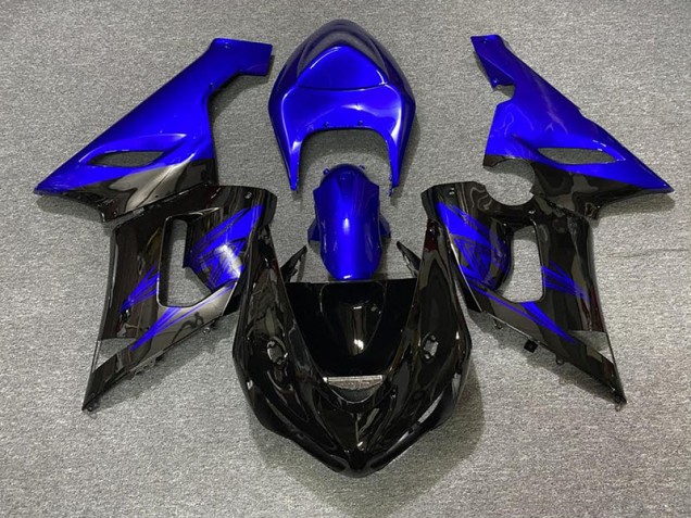 2005-2006 Gloss Black and Blue Kawasaki ZX6R Fairings