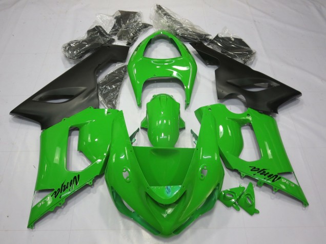 2005-2006 Green Black Kawasaki ZX6R Fairings