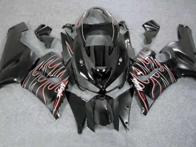 2005-2006 Red Black Flame Kawasaki ZX6R Fairings