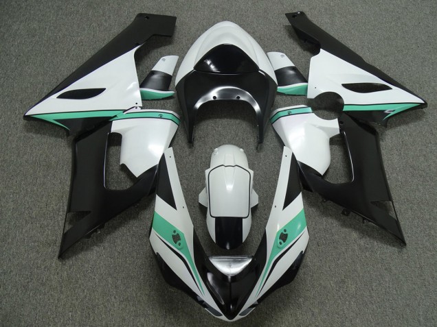 2005-2006 Teal white and Black Kawasaki ZX6R Fairings