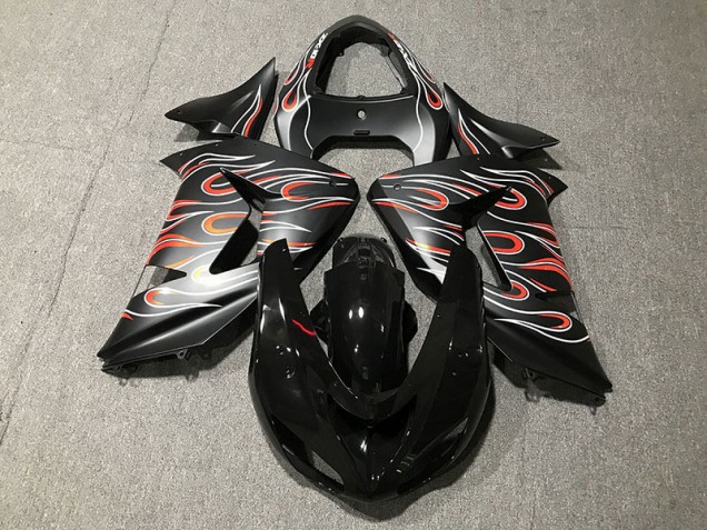 2006-2007 Matte Black & Flame Kawasaki ZX10R Fairings