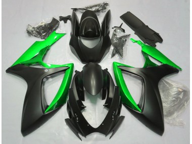 Best Aftermarket 2006-2007 Matte Black & Green Suzuki GSXR 600-750 Fairings