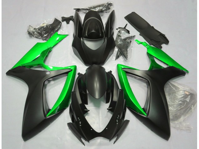 Best Aftermarket 2006-2007 Matte Black & Green Suzuki GSXR 600-750 Fairings