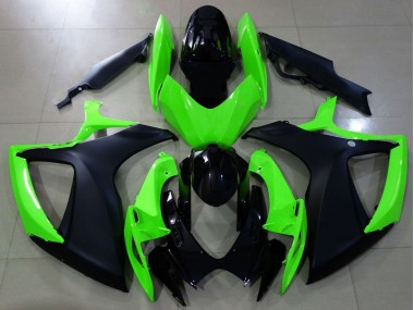 Best Aftermarket 2006-2007 Matte Black and Green Suzuki GSXR 600-750 Fairings