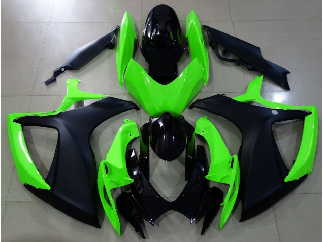 Best Aftermarket 2006-2007 Matte Black and Green Suzuki GSXR 600-750 Fairings