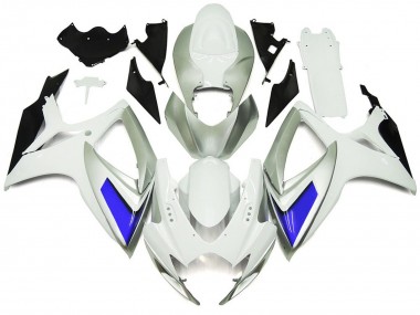 Best Aftermarket 2006-2007 Silver White and Blue Gloss Style Suzuki GSXR 600-750 Fairings