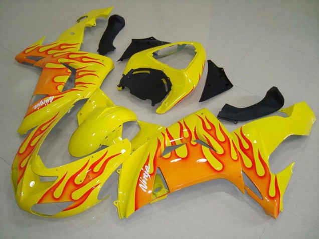 2006-2007 Yellow Orange Flame Kawasaki ZX10R Fairings