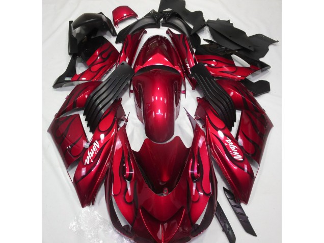 2006-2011 Gloss Red & Flame Kawasaki ZX14R Fairings