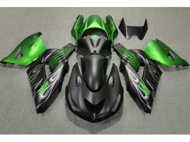 2006-2011 Matte Black and Green Kawasaki ZX14R Fairings