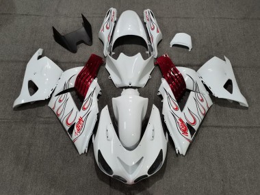 2006-2011 White Red Flame Kawasaki ZX14R Fairings