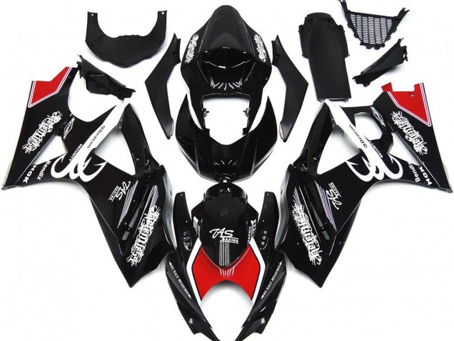 Best Aftermarket 2007-2008 Black and White with Red Skrib Suzuki GSXR 1000 Fairings