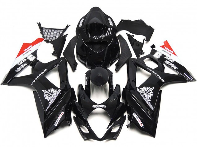 Best Aftermarket 2007-2008 Custom Black with hint of white and red Suzuki GSXR 1000 Fairings