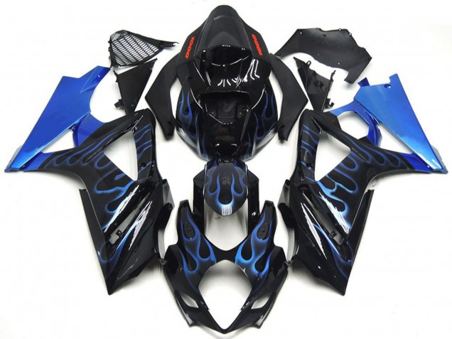 Best Aftermarket 2007-2008 Custom Blue and Black Flame Suzuki GSXR 1000 Fairings