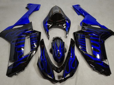 Best Aftermarket 2007-2008 Gloss Black & Blue Flame Kawasaki ZX6R Fairings