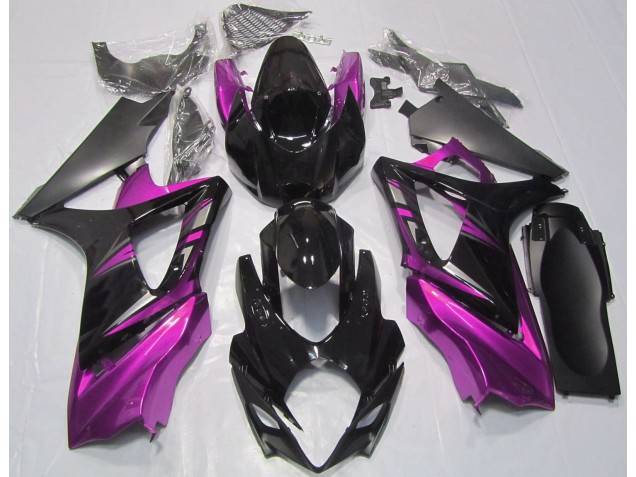 Best Aftermarket 2007-2008 Gloss Black and Pink Suzuki GSXR 1000 Fairings