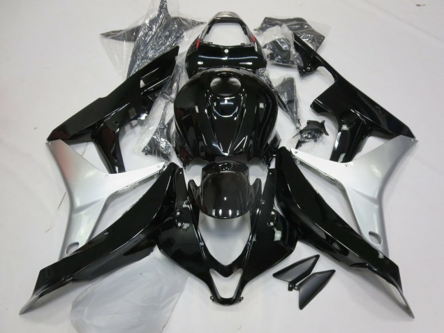 2007-2008 Gloss Black and Silver Honda CBR600RR Fairings