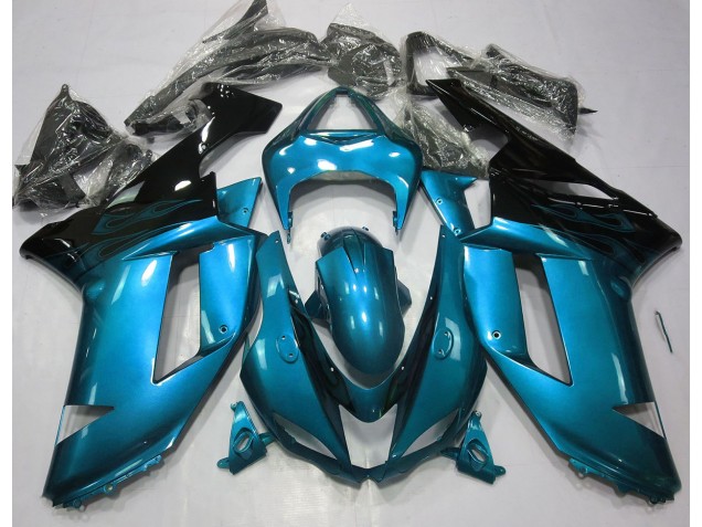 2007-2008 Gloss Light Blue & Black Kawasaki ZX6R Fairings