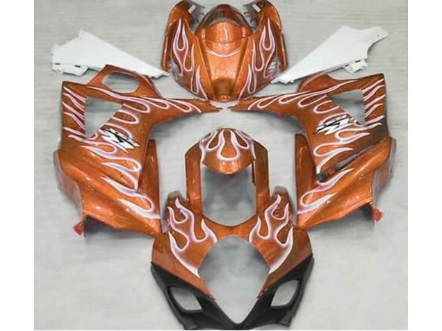 Best Aftermarket 2007-2008 Gloss Orange and White Flame Suzuki GSXR 1000 Fairings