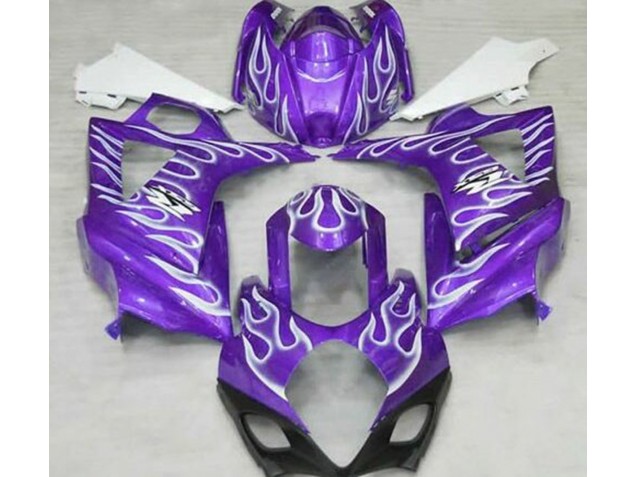 Best Aftermarket 2007-2008 Gloss Purple and White Flame Suzuki GSXR 1000 Fairings