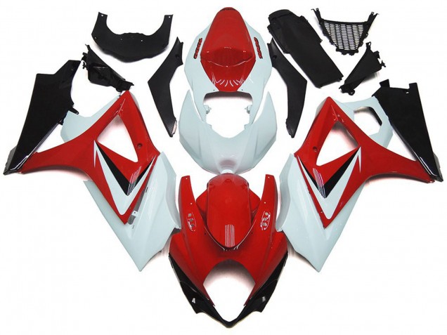 Best Aftermarket 2007-2008 Gloss Red with White OEM Style Suzuki GSXR 1000 Fairings