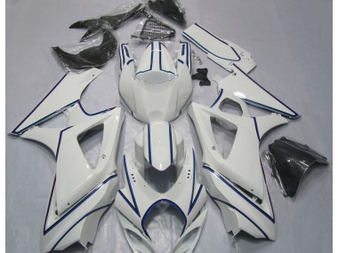 Best Aftermarket 2007-2008 Gloss White Blue Pin Stripe Suzuki GSXR 1000 Fairings