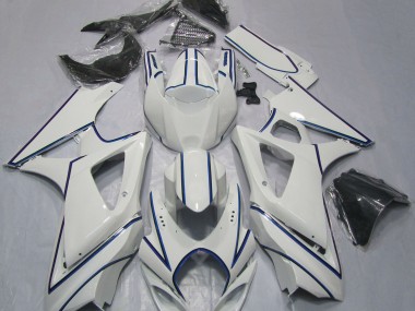 Best Aftermarket 2007-2008 Gloss White Blue Pin Stripe Suzuki GSXR 1000 Fairings