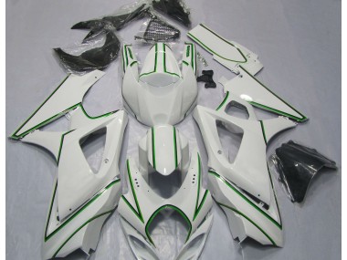 Best Aftermarket 2007-2008 Gloss White Green Pin Stripe Suzuki GSXR 1000 Fairings