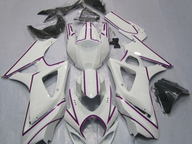 Best Aftermarket 2007-2008 Gloss White Pink Pin Stripe Suzuki GSXR 1000 Fairings