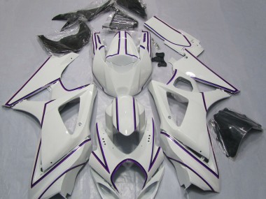 Best Aftermarket 2007-2008 Gloss White Purple Pin Stripe Suzuki GSXR 1000 Fairings