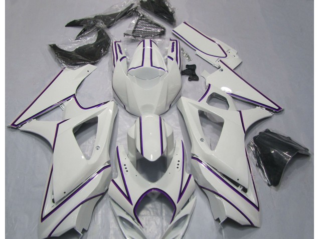 2007-2008 Gloss White Purple Pin Stripe Suzuki GSXR 1000 Fairings