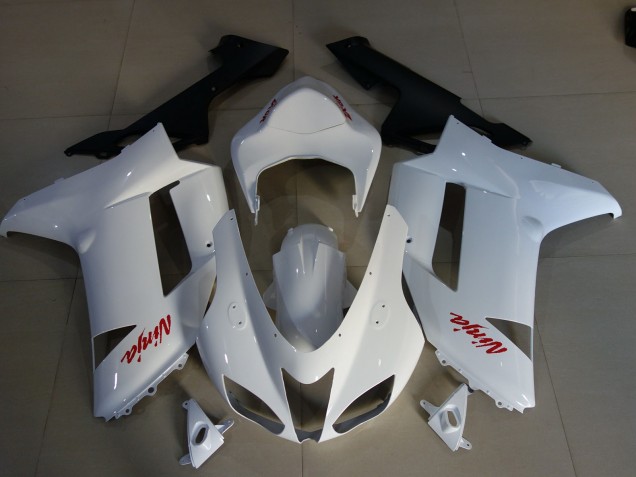 2007-2008 Gloss White & Red Kawasaki ZX6R Fairings